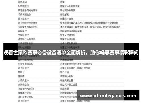 观看世预欧赛事必备设备清单全面解析，助你畅享赛事精彩瞬间